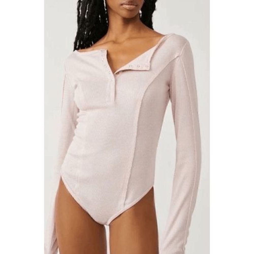 Free People Pink Nectar Sloane Henley Long Sleeve Bodysuit, XS - Picture 7 of 9